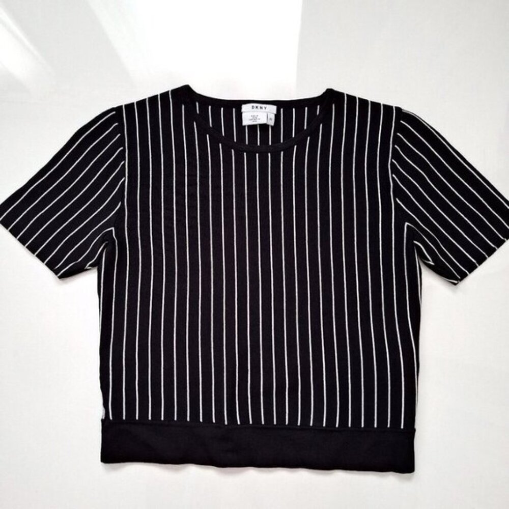 DKNY Black and White Striped Top
